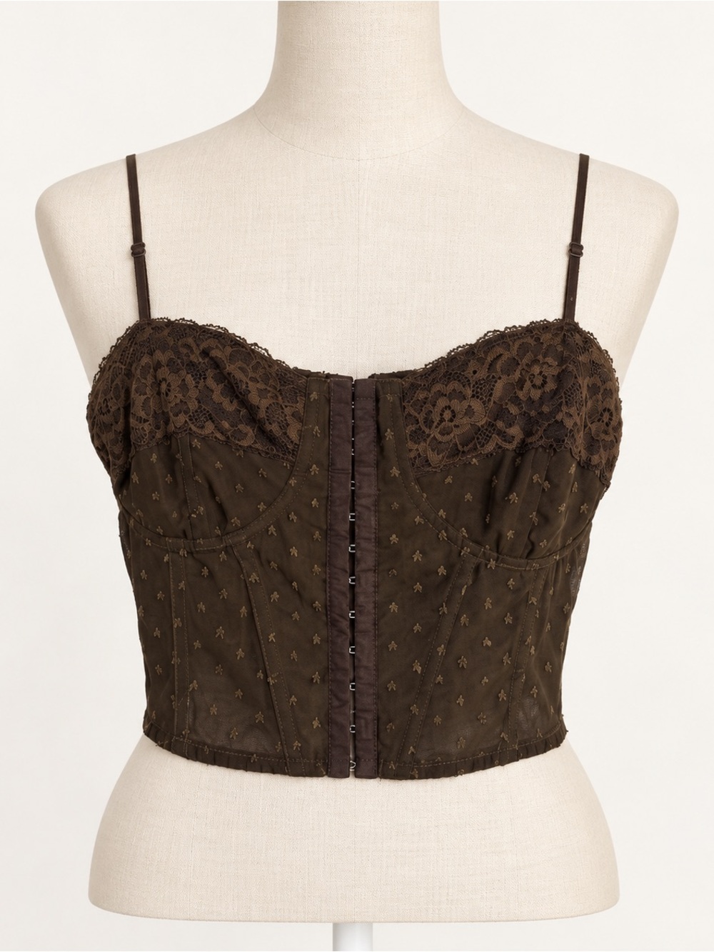 LA Hearts Brown Lace Corset Top XS Bustier Y2K Coquette Going Out